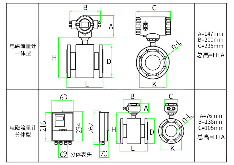 智能型電磁流量計結構外形圖